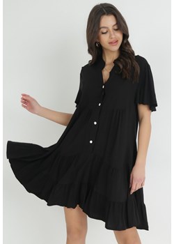 Czarna Sukienka Koszulowa z Falbanką Selentha ze sklepu Born2be Odzież w kategorii Sukienki - zdjęcie 152695248