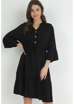 Czarna Sukienka Rozkloszowana z Wiskozy i Rękawem 3/4 Adileni ze sklepu Born2be Odzież w kategorii Sukienki - zdjęcie 152695298