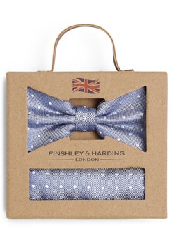 Finshley & Harding London Muszka i poszetka męska z jedwabiu Mężczyźni Jedwab niebieski w kropki ze sklepu vangraaf w kategorii Muchy - zdjęcie 152703815