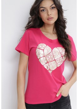 Fuksjowy T-shirt z Nadrukiem i Krótkim Rękawem Obellia ze sklepu Born2be Odzież w kategorii Bluzki damskie - zdjęcie 152705517