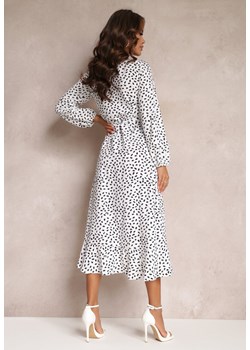 Biała Kopertowa Sukienka Midi z Falbankami i Wzorem w Kropki Averyterry ze sklepu Renee odzież w kategorii Sukienki - zdjęcie 152709459