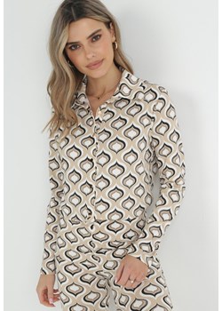 Jasnobeżowa Koszula w Mozaikowy Wzór Atmis ze sklepu Born2be Odzież w kategorii Koszule damskie - zdjęcie 152901867