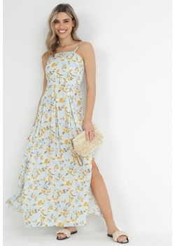 Jasnoniebieska Sukienka Maxi na Regulowanych Ramiączkach z Rozcięciem na Dole Alasima ze sklepu Born2be Odzież w kategorii Sukienki - zdjęcie 152901915