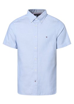 Tommy Hilfiger Męska koszula z dodatkiem lnu Mężczyźni Regular Fit Bawełna jasnoniebieski wypukły wzór tkaniny button down ze sklepu vangraaf w kategorii Koszule męskie - zdjęcie 152907267