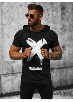 T-shirt męski z kapturem czarny OZONEE JS/8T203 ze sklepu ozonee.pl w kategorii T-shirty męskie - zdjęcie 152907636