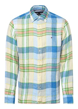 Tommy Hilfiger Męska koszula lniana Mężczyźni Regular Fit len niebieski w kratkę button down ze sklepu vangraaf w kategorii Koszule męskie - zdjęcie 152913185
