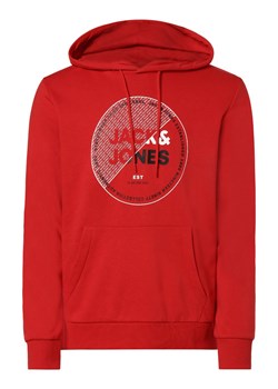 Jack & Jones Męska bluza z kapturem Mężczyźni Materiał dresowy czerwony nadruk ze sklepu vangraaf w kategorii Bluzy męskie - zdjęcie 152929588