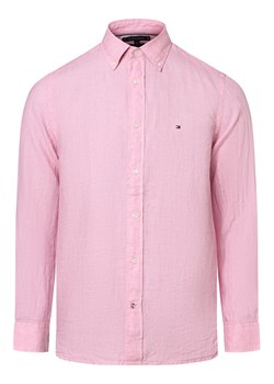 Tommy Hilfiger Męska koszula lniana Mężczyźni Regular Fit len różowy jednolity button down ze sklepu vangraaf w kategorii Koszule męskie - zdjęcie 152937747