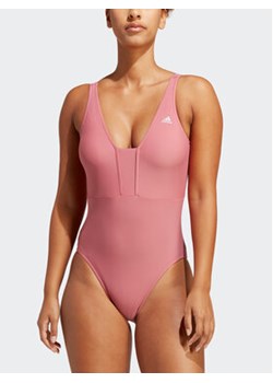 adidas Strój kąpielowy Iconisea 3-Stripes Swimsuit IB9243 Różowy Fitted Fit ze sklepu MODIVO w kategorii Stroje kąpielowe - zdjęcie 152945165