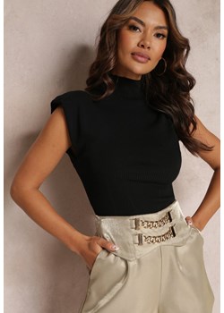 Czarny Dzianinowy Top z Podkreślonymi Ramionami Telisa ze sklepu Renee odzież w kategorii Bluzki damskie - zdjęcie 152994276