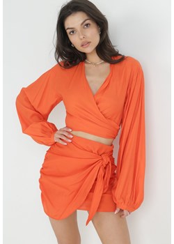 Pomarańczowy 2-częściowy Komplet z Bluzką i Spódnicą Zdobionych Wiązaniem Elistra ze sklepu Born2be Odzież w kategorii Komplety i garnitury damskie - zdjęcie 153022837