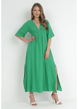 Zielona Sukienka Maxi z Gumką w Pasie i Wiązaniem na Karku Titaphine ze sklepu Born2be Odzież w kategorii Sukienki - zdjęcie 153022878
