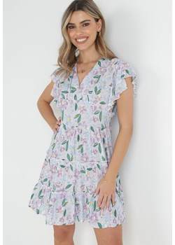 Jasnofioletowa Sukienka Taliowana z Wiskozy w Kwiaty Adomisia ze sklepu Born2be Odzież w kategorii Sukienki - zdjęcie 153023225
