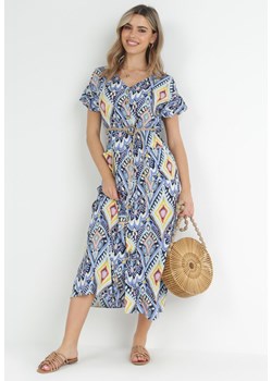 Niebieska Sukienka Maxi z Guzikami i Sznurkiem Phebia ze sklepu Born2be Odzież w kategorii Sukienki - zdjęcie 153023416