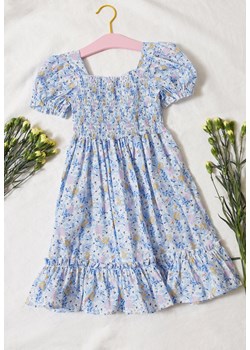 Niebieska Sukienka Rozkloszowana w Kwiaty z Falbanką Minemone ze sklepu Born2be Odzież w kategorii Sukienki dziewczęce - zdjęcie 153023505