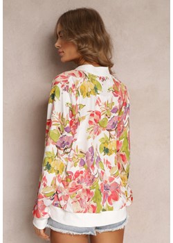 Biała Kurtka Bomberka w Kwiaty ze Ściągaczami Lirissa ze sklepu Renee odzież w kategorii Kurtki damskie - zdjęcie 153023767