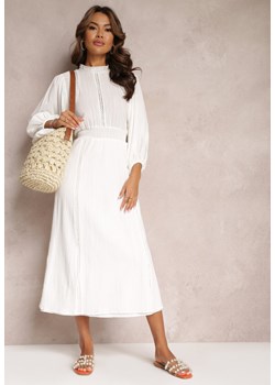 Biała Bawełniana Sukienka Maxi z Gumkami w Pasie i Koronkowymi Tasiemkami Tonade ze sklepu Renee odzież w kategorii Sukienki - zdjęcie 153024035