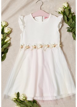 Biała Sukienka z Różyczkami w Talii Siateczką i Falbankami Zavana ze sklepu Born2be Odzież w kategorii Sukienki dziewczęce - zdjęcie 153053089