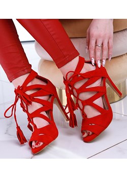 Damskie czerwone sandały na obcasie /G11-3 13399 T393/ ze sklepu Pantofelek24.pl w kategorii Sandały damskie - zdjęcie 153059066