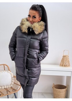 puchowa zimowa kurtka płaszcz level z kapturem i naszywką - czarna ze sklepu STYLOWO w kategorii Płaszcze damskie - zdjęcie 153073387