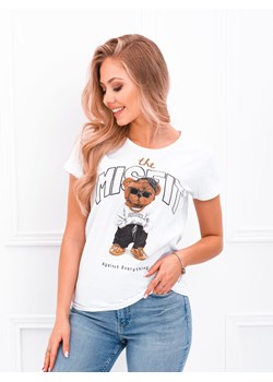 T-shirt damski z nadrukiem 068SLR - biały ze sklepu Edoti w kategorii Bluzki damskie - zdjęcie 153130245