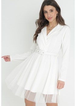 Biała Kopertowa Sukienka Mini z Paskiem i Tiulem na Dole Anaida ze sklepu Born2be Odzież w kategorii Sukienki - zdjęcie 153135825