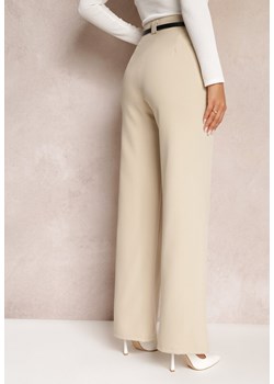 Jasnobeżowe Szerokie Spodnie z Paskiem z Imitacji Skóry Vortexi ze sklepu Renee odzież w kategorii Spodnie damskie - zdjęcie 153136079