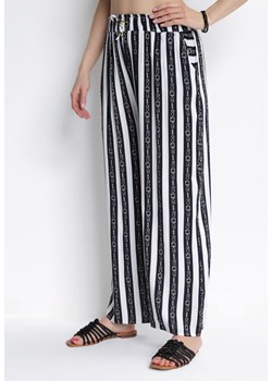 Granatowe Szerokie Spodnie z Gumką w Pasie i Wysokim Stanem Pranain ze sklepu Born2be Odzież w kategorii Spodnie damskie - zdjęcie 153140709