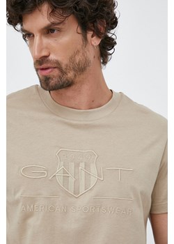 Gant t-shirt bawełniany kolor beżowy z aplikacją ze sklepu ANSWEAR.com w kategorii T-shirty męskie - zdjęcie 153144345