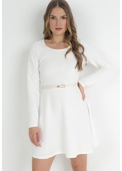 Biała Gładka Sukienka Mini z Długimi Rękawami Irimona ze sklepu Born2be Odzież w kategorii Sukienki - zdjęcie 153161396
