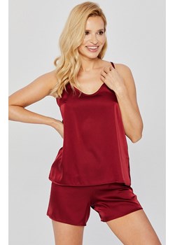 Burgundowa satynowa piżama z krótkimi spodenkami i koszulką na cienkich ramiączkach, Kolor burgund, Rozmiar 4XL, Mona ze sklepu Intymna w kategorii Piżamy damskie - zdjęcie 153163996
