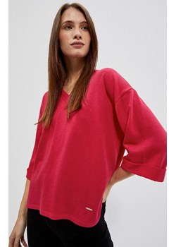 Luźna bluza damska z rękawem 3/4 w kolorze czerwonym 4002, Kolor czerwony, Rozmiar XS, Moodo ze sklepu Primodo w kategorii Bluzki damskie - zdjęcie 153185617