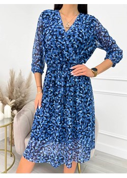 Kobaltowa Wzorzysta Sukienka z Paskiem ze sklepu ModnaKiecka.pl w kategorii Sukienki - zdjęcie 153188438