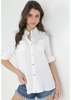 Biała Wiskozowa Koszula z Kołnierzem i Podpinanymi Rękawami Faenne ze sklepu Born2be Odzież w kategorii Koszule damskie - zdjęcie 153191986