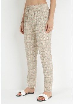 Miętowe Spodnie Regular z Gumką w Pasie z Wiskozy w Mozaikowy Wzór Keemma ze sklepu Born2be Odzież w kategorii Spodnie damskie - zdjęcie 153192226