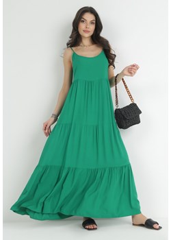 Zielona Sukienka z Wiskozy na Ramiączkach z Falbanką Graesa ze sklepu Born2be Odzież w kategorii Sukienki - zdjęcie 153192246