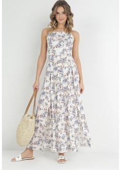Biała Sukienka Maxi na Regulowanych Ramiączkach z Rozcięciem na Dole Alasima ze sklepu Born2be Odzież w kategorii Sukienki - zdjęcie 153195317