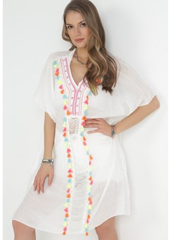 Biała Sukienka Oversize z Frędzlami w Stylu Boho Tekkah ze sklepu Born2be Odzież w kategorii Sukienki - zdjęcie 153195327