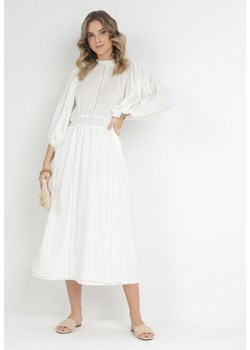 Biała Sukienka Maxi z Koronkowymi Wstawkami i Gumkami w Talii z Bawełny Enzima ze sklepu Born2be Odzież w kategorii Sukienki - zdjęcie 153195397