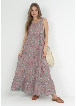 Ciemnoróżowa Bawełniana Sukienka w Kwiaty na Szerokich Ramiączkach Aruena ze sklepu Born2be Odzież w kategorii Sukienki - zdjęcie 153195518