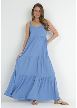 Niebieska Sukienka z Wiskozy na Ramiączkach z Falbanką Graesa ze sklepu Born2be Odzież w kategorii Sukienki - zdjęcie 153197659