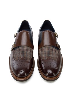 Męskie double monki skórzane ze wstawką w kratkę ze sklepu WITTCHEN w kategorii Buty eleganckie męskie - zdjęcie 153231699