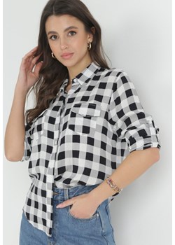 Biało-Czarna Koszula z Wiskozy w Kratkę z Podpinanymi Rękawami Utta ze sklepu Born2be Odzież w kategorii Koszule damskie - zdjęcie 153232268