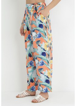 Pomarańczowo-Niebieskie Szerokie Spodnie w Kwiaty Hamara ze sklepu Born2be Odzież w kategorii Spodnie damskie - zdjęcie 153232368