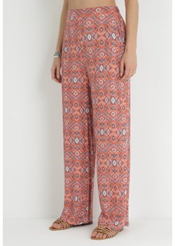 Różowe Wzorzyste Spodnie z Gumką w Pasie i Wysokim Stanem z Bawełny Marron ze sklepu Born2be Odzież w kategorii Spodnie damskie - zdjęcie 153232708