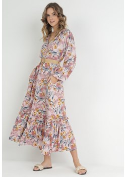 Ciemnoróżowa Koszulowa Sukienka Maxi w Kwiaty z Paskiem Bophin ze sklepu Born2be Odzież w kategorii Sukienki - zdjęcie 153232738