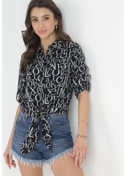 Czarna Koszula z Wiązaniem w Nadruk Addia ze sklepu Born2be Odzież w kategorii Koszule damskie - zdjęcie 153232798