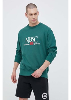 New Balance bluza bawełniana męska kolor zielony z nadrukiem ze sklepu ANSWEAR.com w kategorii Bluzy męskie - zdjęcie 153238675