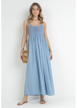 Jasnoniebieska Bawełniana Sukienka Maxi z Szydełkową Górą i Cienkimi Gumkami w Pasie Lemeth ze sklepu Born2be Odzież w kategorii Sukienki - zdjęcie 153238905
