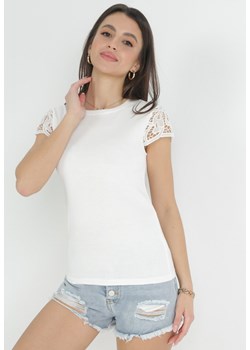 Biała Bluzka z Koronkowymi Rękawami z Bawełny Liliasa ze sklepu Born2be Odzież w kategorii Bluzki damskie - zdjęcie 153238915